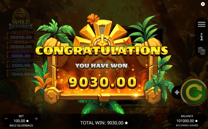 Wild Silverback - total final win for the Free Spins round